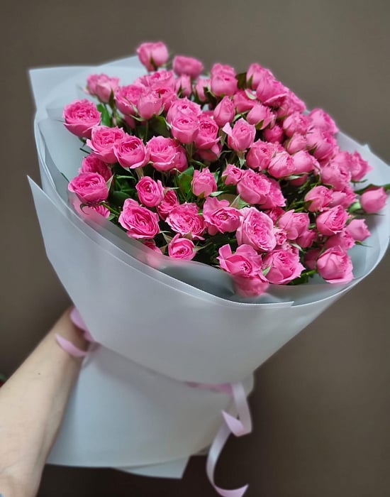 Розовое облако из кустовых роз - купить в Алматы с доставкой