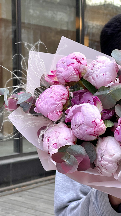 Author's bouquet of peonies and eucalyptus Author's bouquet of peonies and eucalyptus