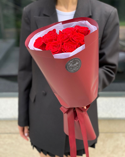 Букет 9 красных роз в оформлении с доставкой по Алматы