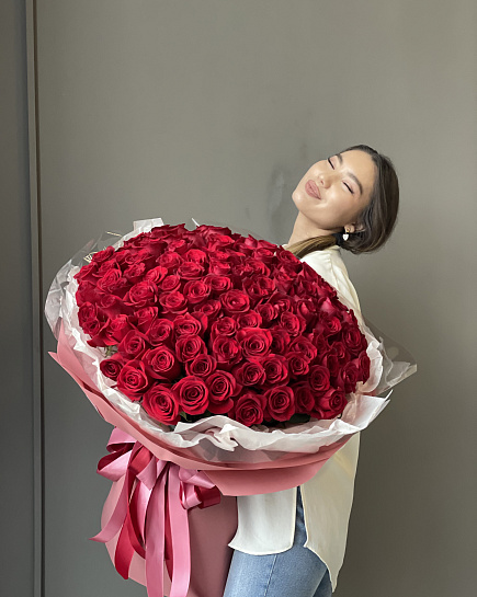 Bouquet of 101 meter red rose flowers delivered to Almaty