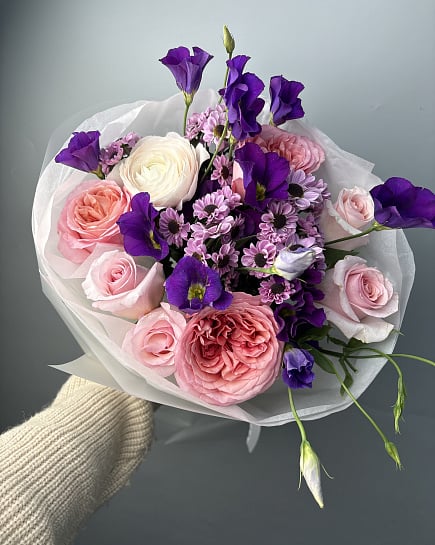 Нежный букет из пионовидных роз и эустомы с доставкой по Астане