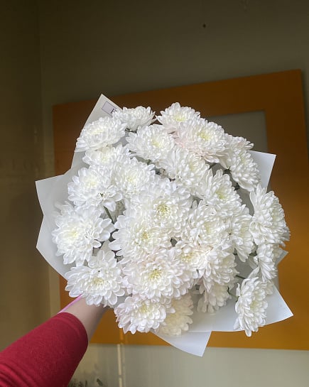 Белоснежные хризантемы в букете с доставкой по Астане