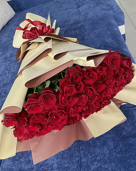 Bouquet of 51 tall roses flowers delivered to Uralsk