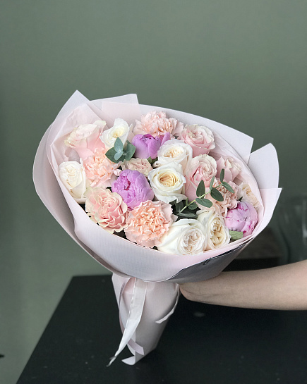 Bouquet of Euro bouquet with peonies and peony roses flowers delivered to Astana