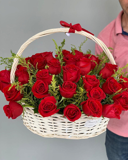 Bouquet of 51 roses in the basket flowers delivered to Almaty