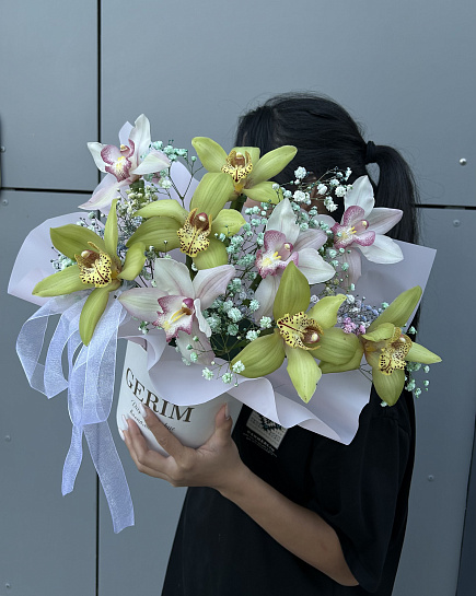 Bouquet of Orchids in a box flowers delivered to Astana