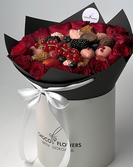 Bouquet of Bouquet S with flowers and strawberries in chocolate flowers delivered to Astana