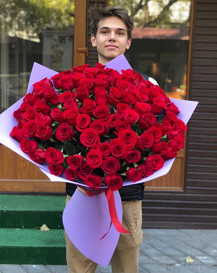 Bouquet of 101 Meter Choice Red Rose ❤️ flowers delivered to Almaty