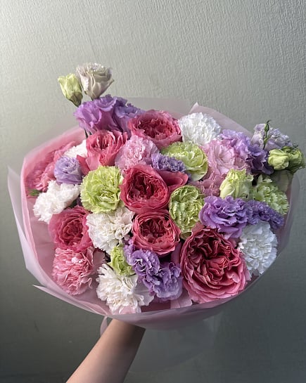 Пастельный микс из пионовидных роз и эустомы with delivery to Astana