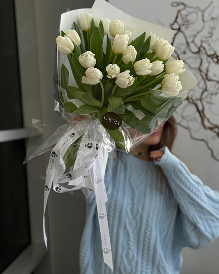 Mono bouquet of tulips WHITE (21pcs) with delivery to Astana