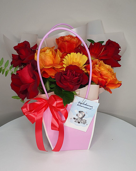 Bouquet of bright basket of roses flowers delivered to Astana