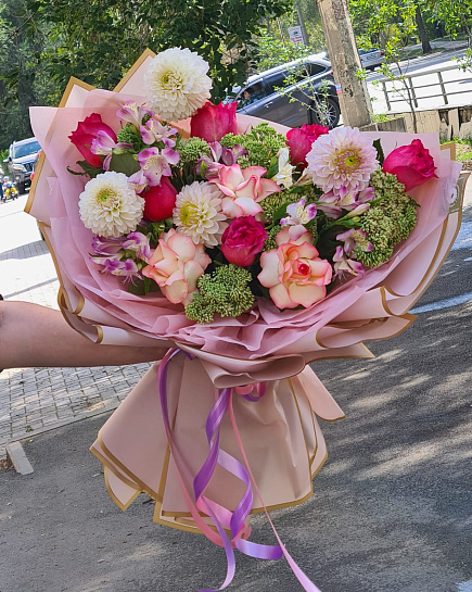 Bouquet of Autumn joy flowers delivered to Almaty