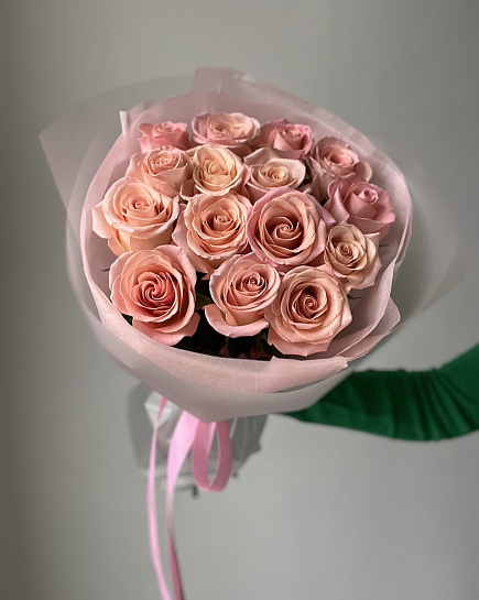 Розовые розы 15 шт с доставкой по Алматы