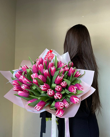 Bouquet of 51 crimson tulip flowers delivered to Astana