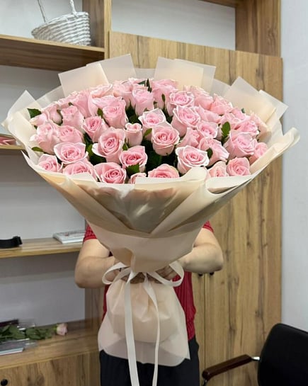 51 голландская розовая роза 80 см  с доставкой по Астане