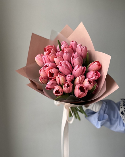 Тюльпаны розовые 35шт с доставкой по Алматы