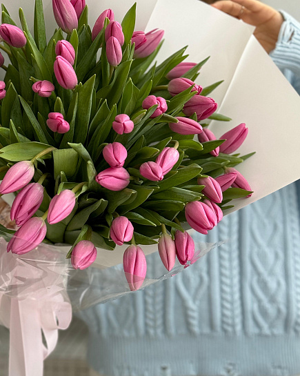 Mono bouquet from tulip PINK ( 51 pcs) with delivery to Astana
