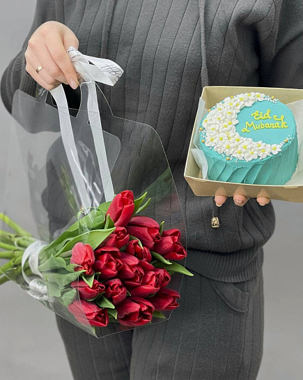 Bouquet of Iftar combo with bento cake flowers delivered to Almaty