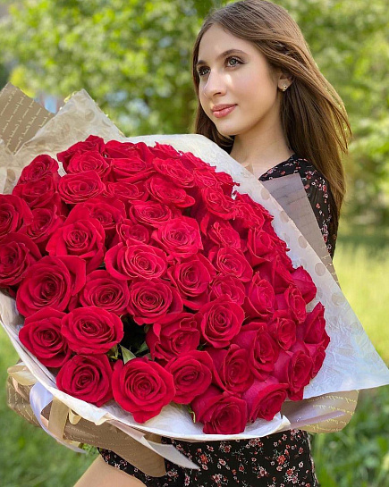 Bouquet of Bouquet of 51 red roses flowers delivered to Almaty