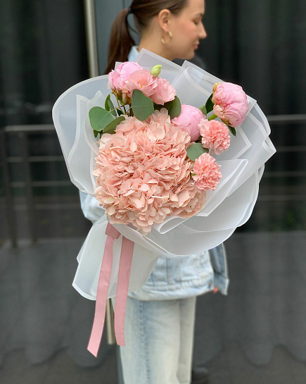 Bouquet of BOUQUET OF PEONIES AND HYDRANGEAS flowers delivered to Almaty