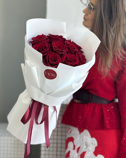 Mono bouquet of red roses RED (9pcs) with delivery to Astana