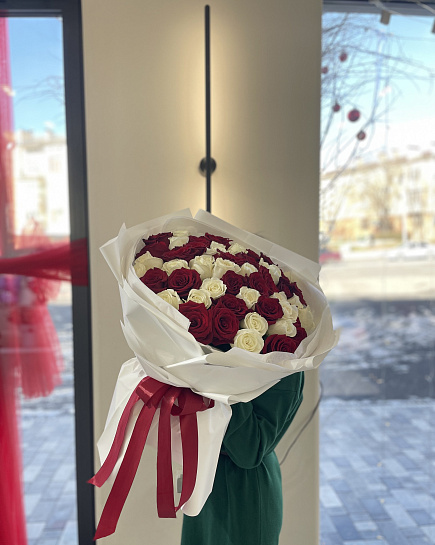 Bouquet of 51 shades of love flowers delivered to Shymkent