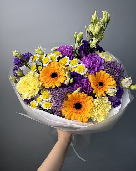 Солнечный микс с герберами и эустомой с доставкой по Астане