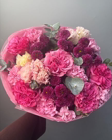 Розовый шарм с пионовидными розами с доставкой по Астане