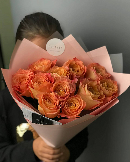 Bouquet of Bouquet of orange Dutch roses 11 pcs flowers delivered to Astana