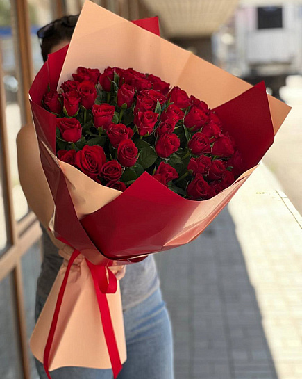 Bouquet of 51 red rose flowers delivered to Almaty