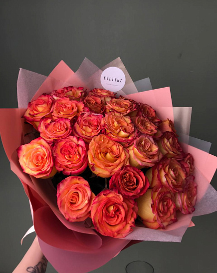 Bouquet of Bouquet of orange Dutch roses 25 pcs flowers delivered to Astana