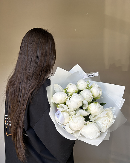 Bouquet of 11 white peonies flowers delivered to Astana