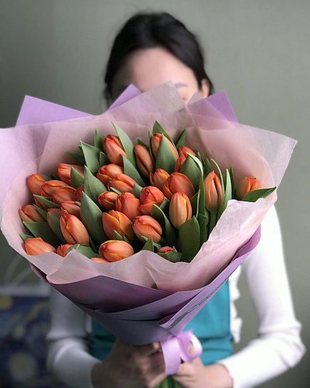 Bouquet of Bouquet of orange tulips 25 pcs flowers delivered to Astana