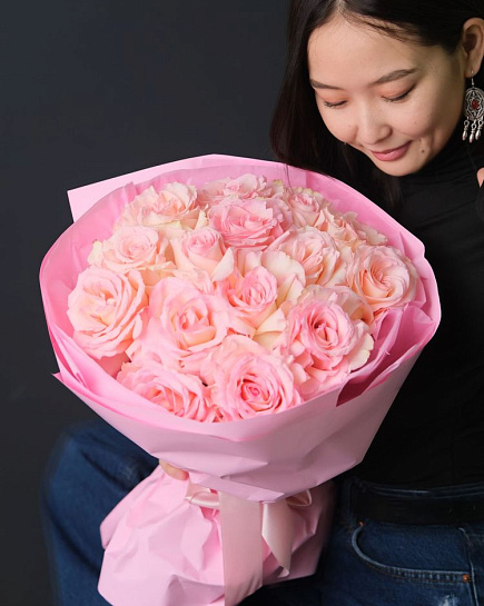 Bouquet of 15 roses in the design flowers delivered to Almaty