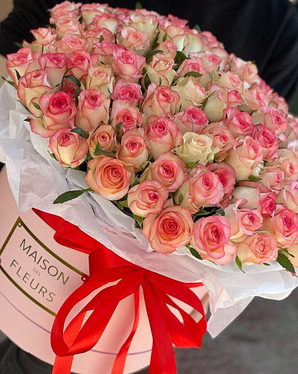 Bouquet of 101 roses in a box flowers delivered to Karaganda