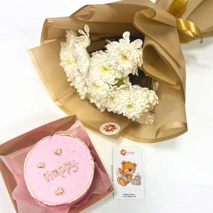 Bouquet of 5 chrysanthemums + Bento cake