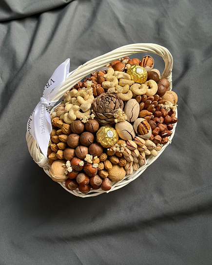 Bouquet of Basket with nuts and Ferrero rocher flowers delivered to Almaty