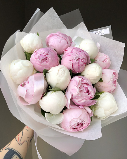 15 white and pink peonies with delivery to Astana