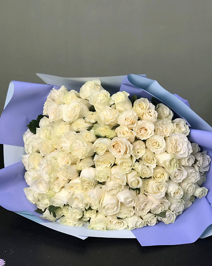 Bouquet of Bouquet of white Dutch roses 101 pcs flowers delivered to Astana