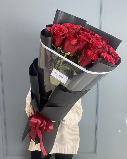 Моно букет из 15 красных метровых роз  с доставкой по Астане