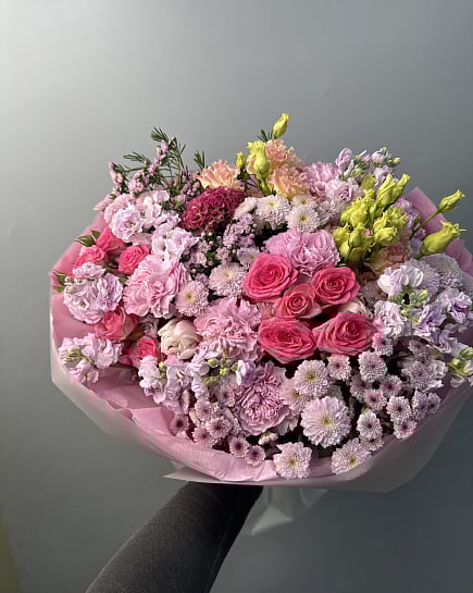 Розовое очарование с маттиолой и эустомой с доставкой по Астане