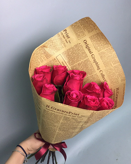 11 розовых голландских роз с доставкой по Есиле