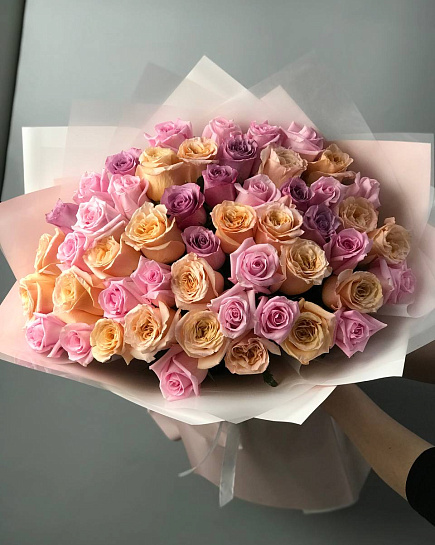 Assorted bouquet of 51 roses with delivery to Almaty