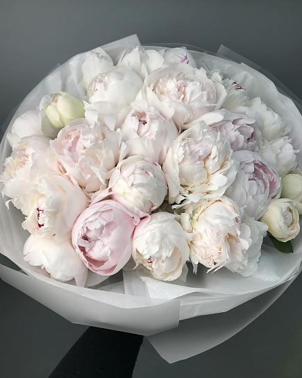 White peonies 25pcs with delivery to Astana