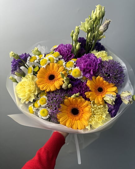 Солнечный микс с герберами и эустомой с доставкой по Астане