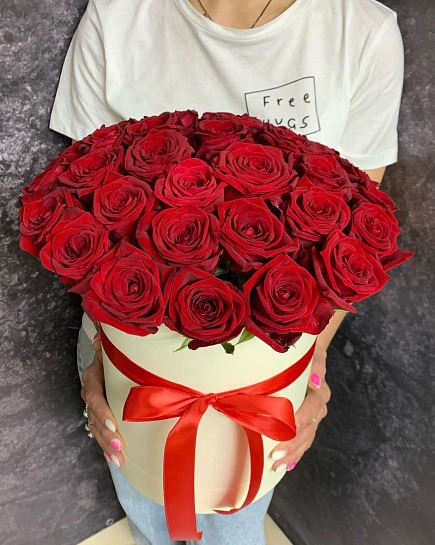 Bouquet of 31 red roses in a box flowers delivered to Uralsk