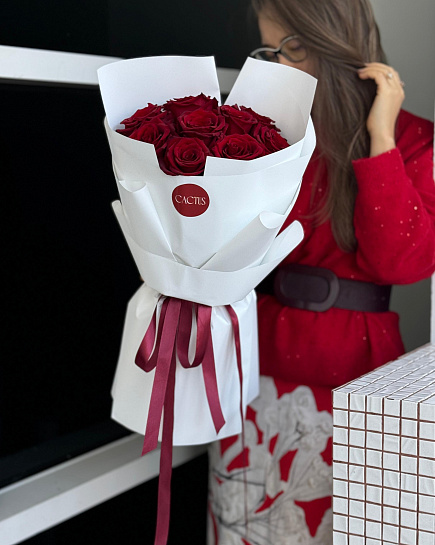 Mono bouquet of red roses RED (9pcs) with delivery to Astana