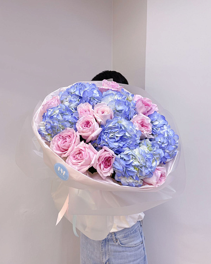 Bouquet of Bouquet of hydrangea and peony roses flowers delivered to Astana