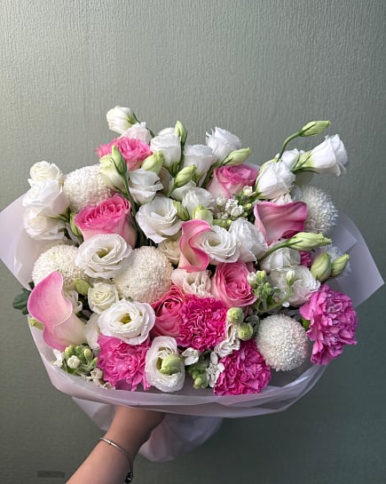 Розовое очарование с каллами и эустомой with delivery to Astana