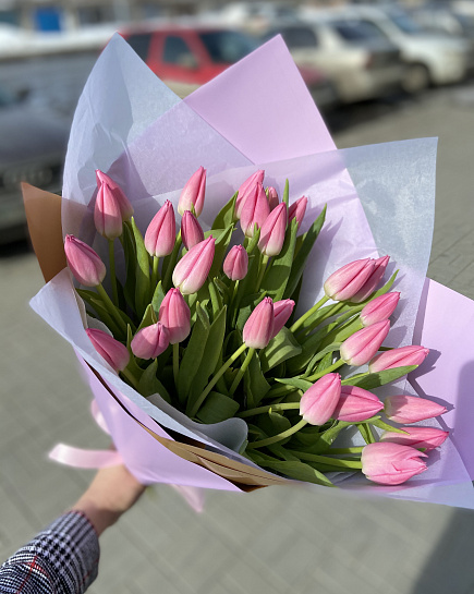 Bouquet of Pink tulip flowers delivered to Kostanay.